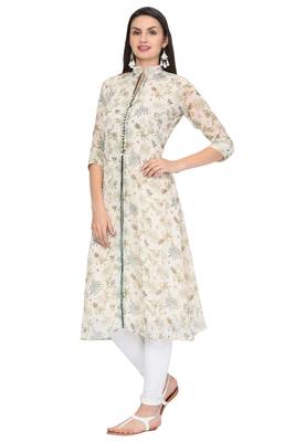 White printed chiffon ethnic-kurtis 2