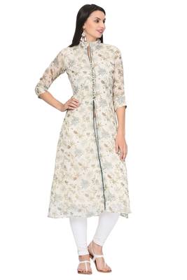 White printed chiffon ethnic-kurtis 3