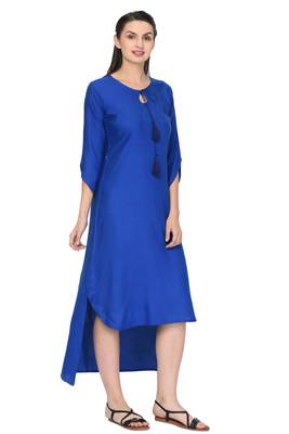 Royal-blue plain rayon ethnic-kurtis 3