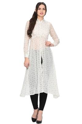 White printed chiffon ethnic-kurtis 1