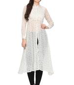 White printed chiffon ethnic-kurtis