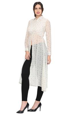 White printed chiffon ethnic-kurtis 2