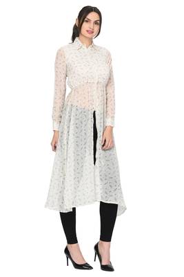 White printed chiffon ethnic-kurtis 3