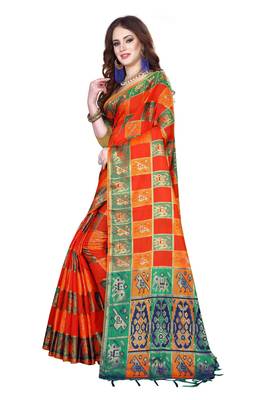 Multicolor woven kanchipuram silk saree with blouse 2