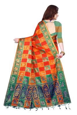 Multicolor woven kanchipuram silk saree with blouse 3