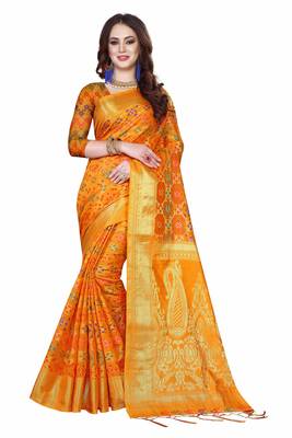 Mustard woven kanchipuram silk saree with blouse 1