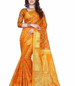 Mustard woven kanchipuram silk saree with blouse