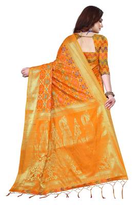 Mustard woven kanchipuram silk saree with blouse 3