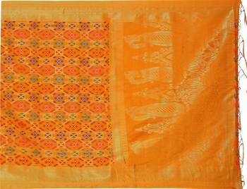 Mustard woven kanchipuram silk saree with blouse 4