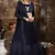 Navy Blue Colored Thread and Sequins Embroidered Semi Stitched lehenga