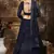 Navy Blue Colored Thread and Sequins Embroidered Semi Stitched lehenga