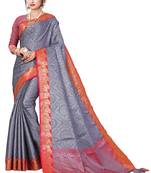 Charcoal woven banarasi silk saree with blouse