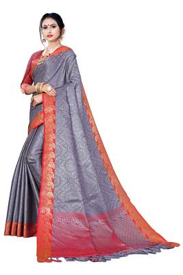 Charcoal woven banarasi silk saree with blouse 2