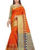 Orange woven kanchipuram silk saree with blouse