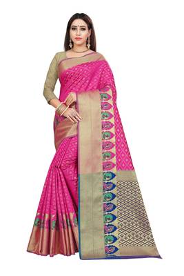 Pink woven kanchipuram silk saree with blouse 1