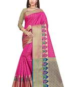 Pink woven kanchipuram silk saree with blouse