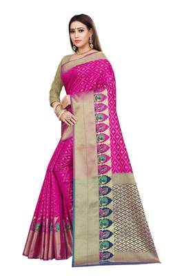 Pink woven kanchipuram silk saree with blouse 2