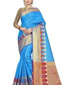 Light blue woven kanchipuram silk saree with blouse