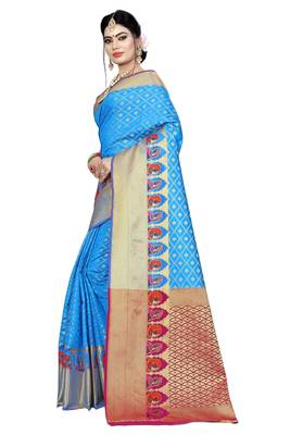 Light blue woven kanchipuram silk saree with blouse 2