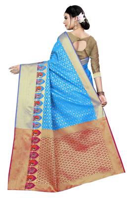 Light blue woven kanchipuram silk saree with blouse 3