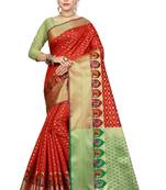 Red woven kanchipuram silk saree with blouse