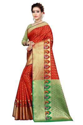 Red woven kanchipuram silk saree with blouse 2