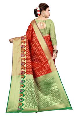Red woven kanchipuram silk saree with blouse 3
