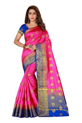 Pink woven nylon saree with blouse 1