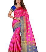 Pink woven nylon saree with blouse