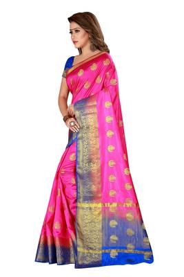 Pink woven nylon saree with blouse 2