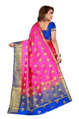 Pink woven nylon saree with blouse 3
