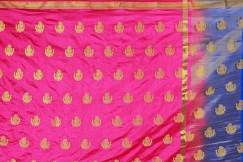 Pink woven nylon saree with blouse 4