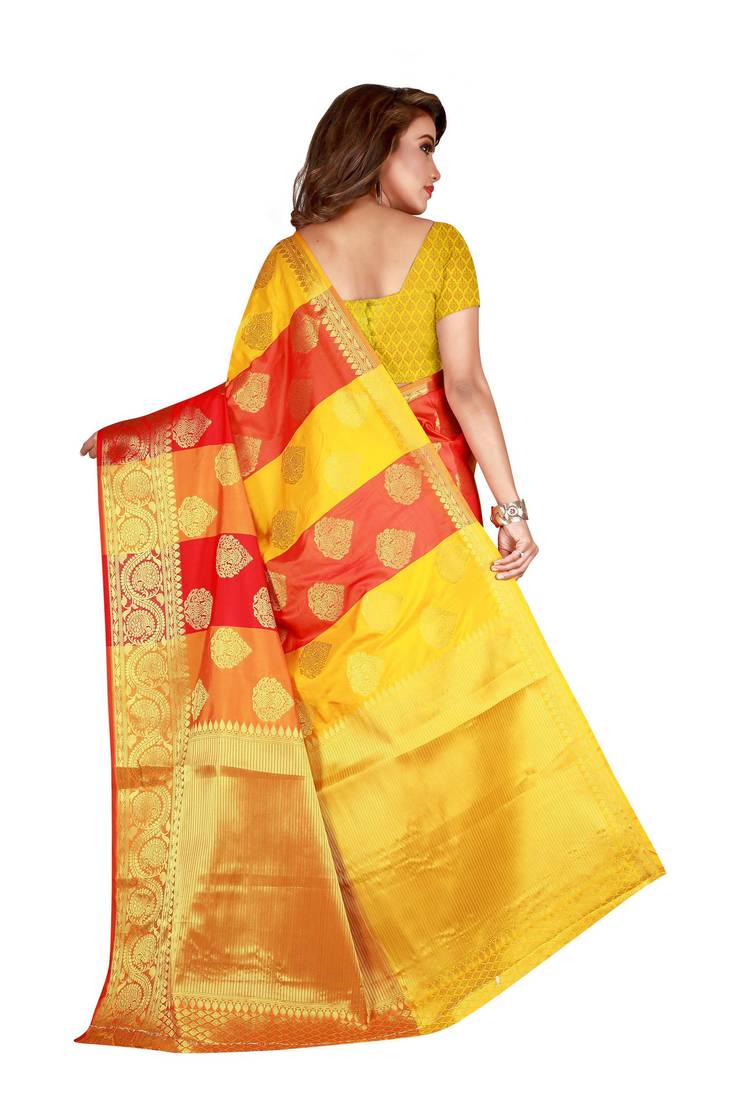 Women Yellow Banarasi Silk Woven Design Saree With Unstitched Blouse main image 0