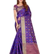 Royal blue woven kanchipuram silk saree with blouse