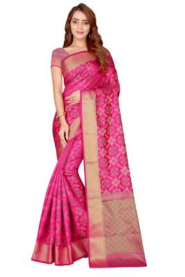 Pink woven kanchipuram silk saree with blouse 1