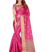 Pink woven kanchipuram silk saree with blouse
