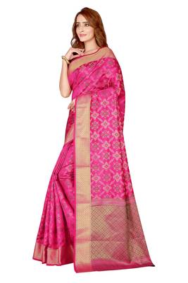 Pink woven kanchipuram silk saree with blouse 2