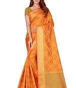 Mustard woven kanchipuram silk saree with blouse