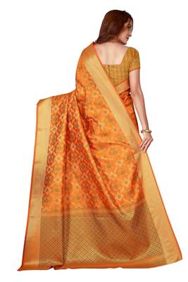 Mustard woven kanchipuram silk saree with blouse 3