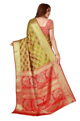 Olive woven kanchipuram silk saree with blouse 3