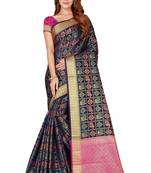 Navy blue woven kanchipuram silk saree with blouse