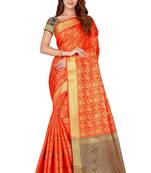 Orange woven kanchipuram silk saree with blouse
