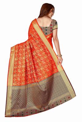 Orange woven kanchipuram silk saree with blouse 3