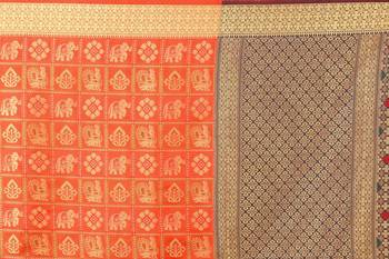 Orange woven kanchipuram silk saree with blouse 4