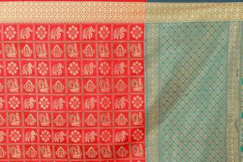Red woven kanchipuram silk saree with blouse 4