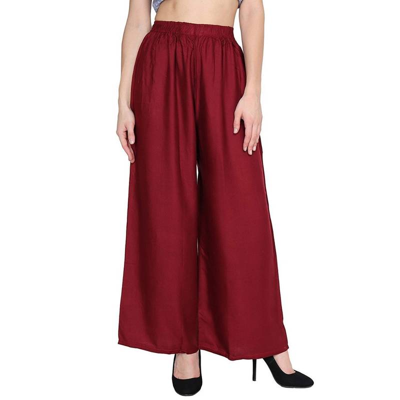 Maroon Printed Rayon Palazzo