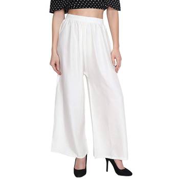 White Women's Rayon Solid Flared Palazzo 1