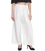 White Women's Rayon Solid Flared Palazzo