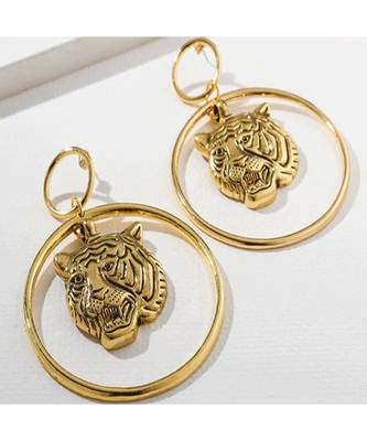 Golden Tiger Loop Drop Earrings 2