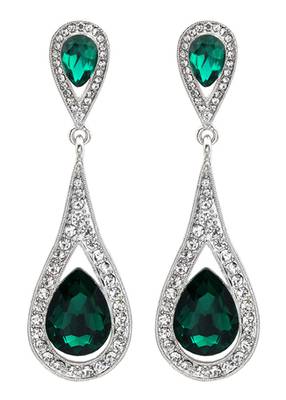Silver Green Chandelier Earring for women. 1